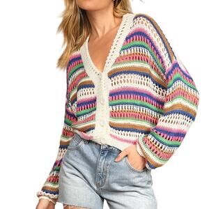 Lulus S Best Trends Forever Rainbow Striped Loose Knit Cardigan Sweater